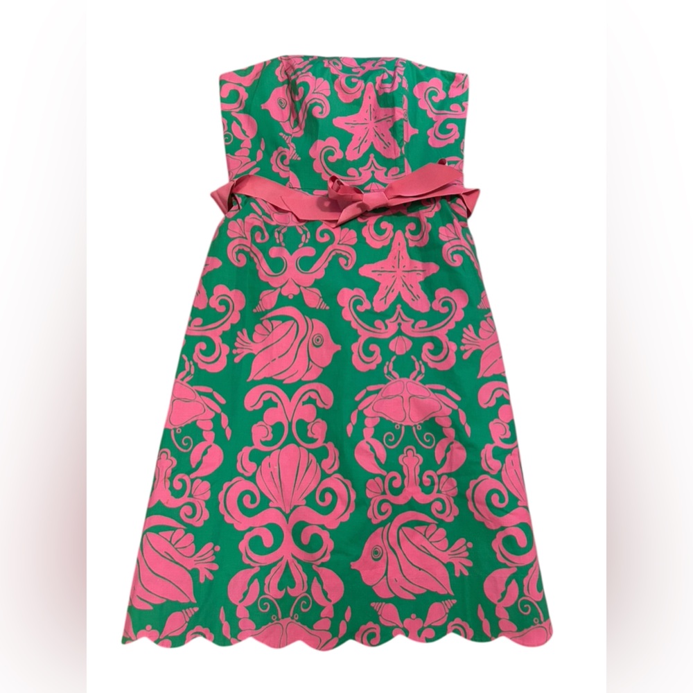 Lilly Pulitzer Fish and Crab Patterned Strapless Dress size 6 dry cleaned